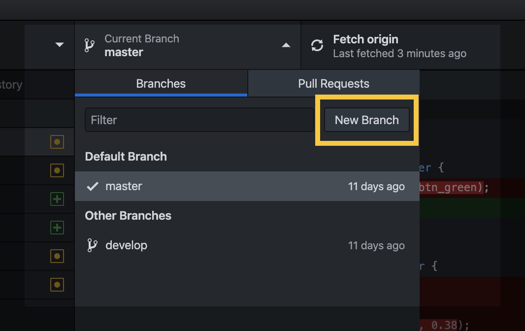 New Branch でブランチを作成
